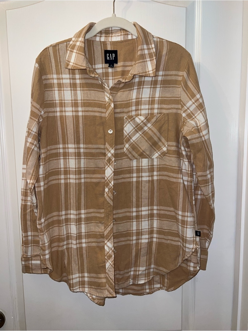 GAP Tan and White Plaid Button-Down Shirt